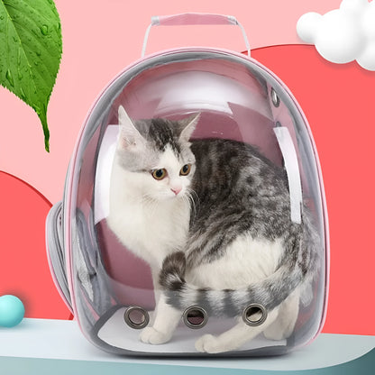 Grey PC plastic side opening pet carrier backpack for cats on a white background.