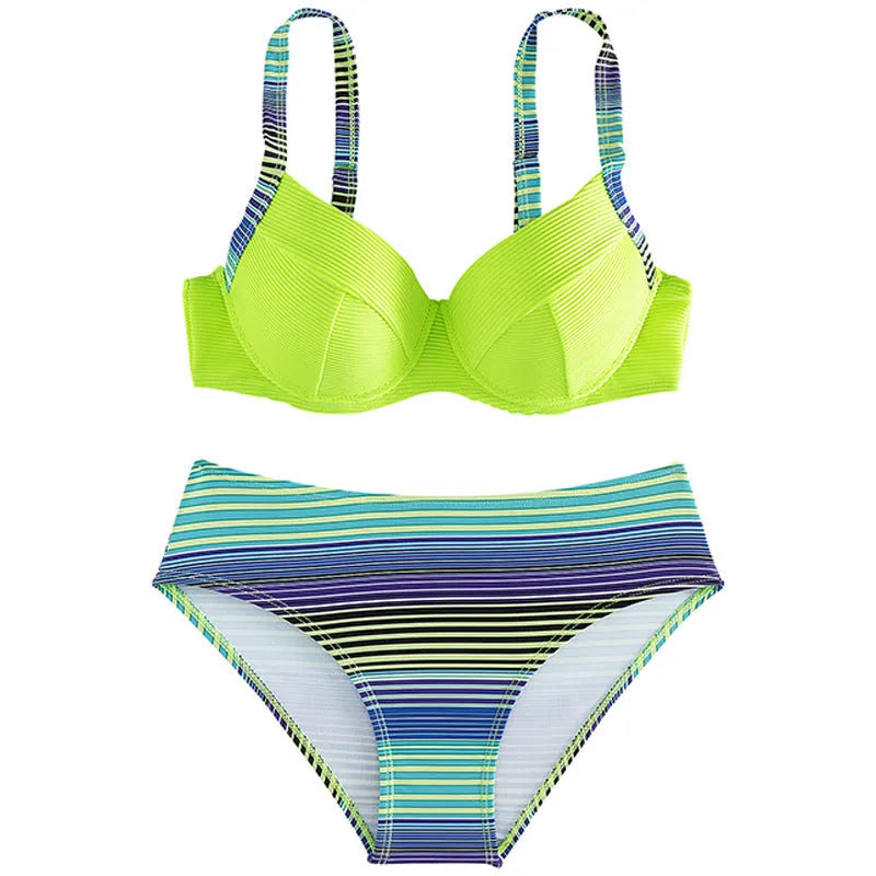 Green printed halter bikini for women with split-style briefs