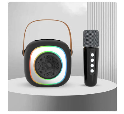 Wireless karaoke microphone with LED lighting in black, white, or pink colour options