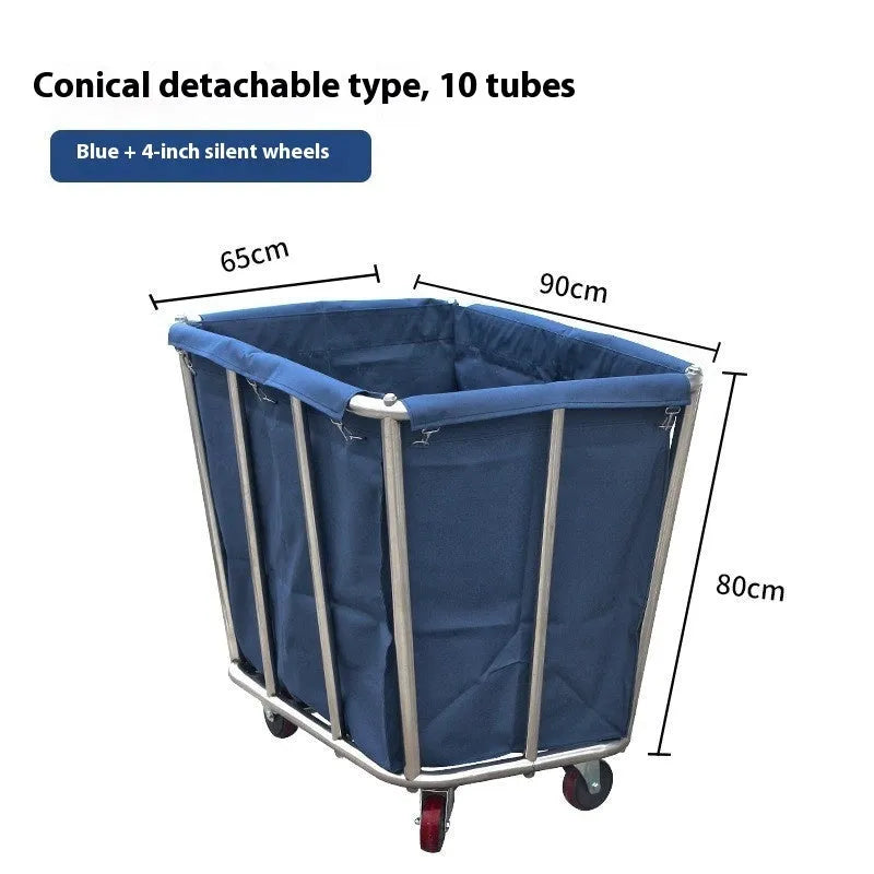 Stainless steel hotel linen trolley with multiple tubes for housekeeping linen transport