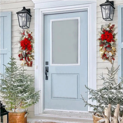 Red upside down glowing Christmas tree plastic door curtain pendant, 100-150cm height, lightweight hanger for holiday decor