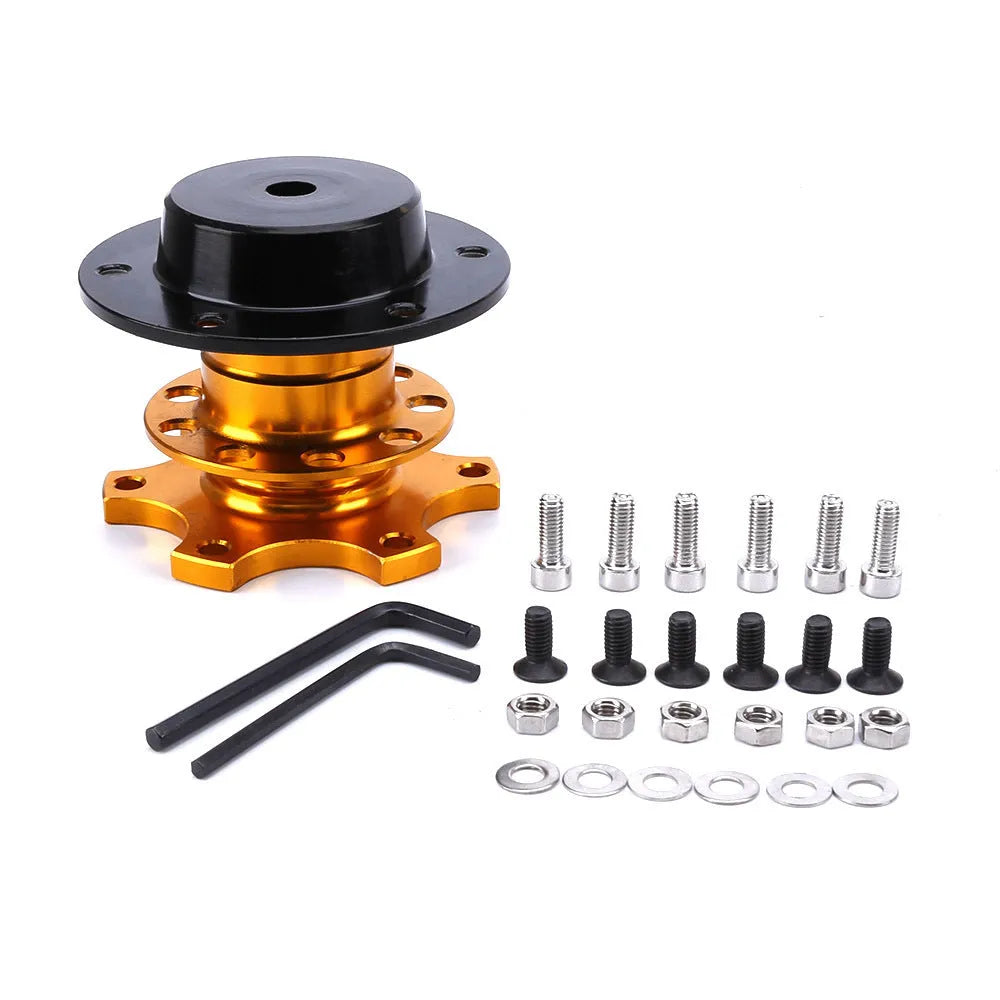 Car quick release steering wheel adapter device in black, red, blue, silver, and gold colour options