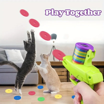 Green and purple durable plastic cat toy launcher for foam disc play without batteries
