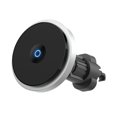 Silver aluminium alloy wireless car charger with magnetic air vent mounting bracket