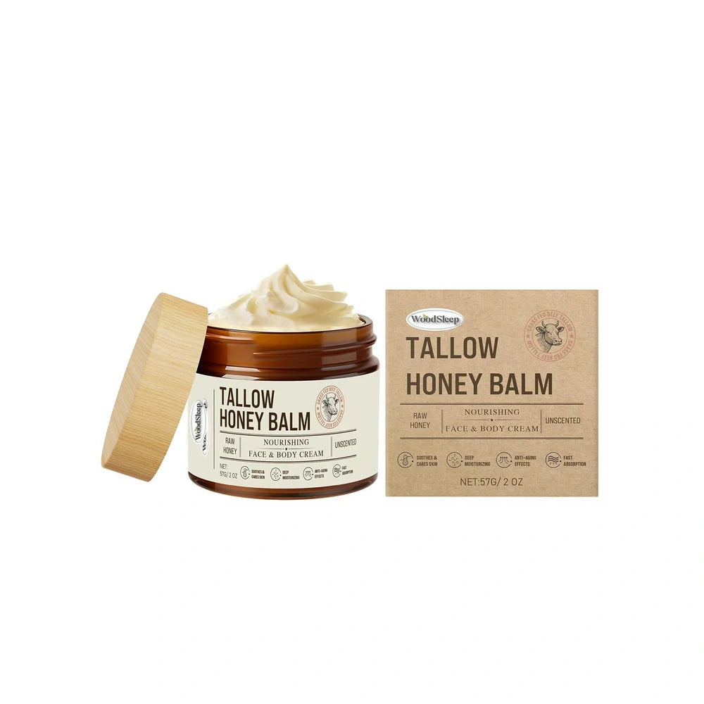 57g tallow honey skin repair moisturising cream in container showing natural formula texture