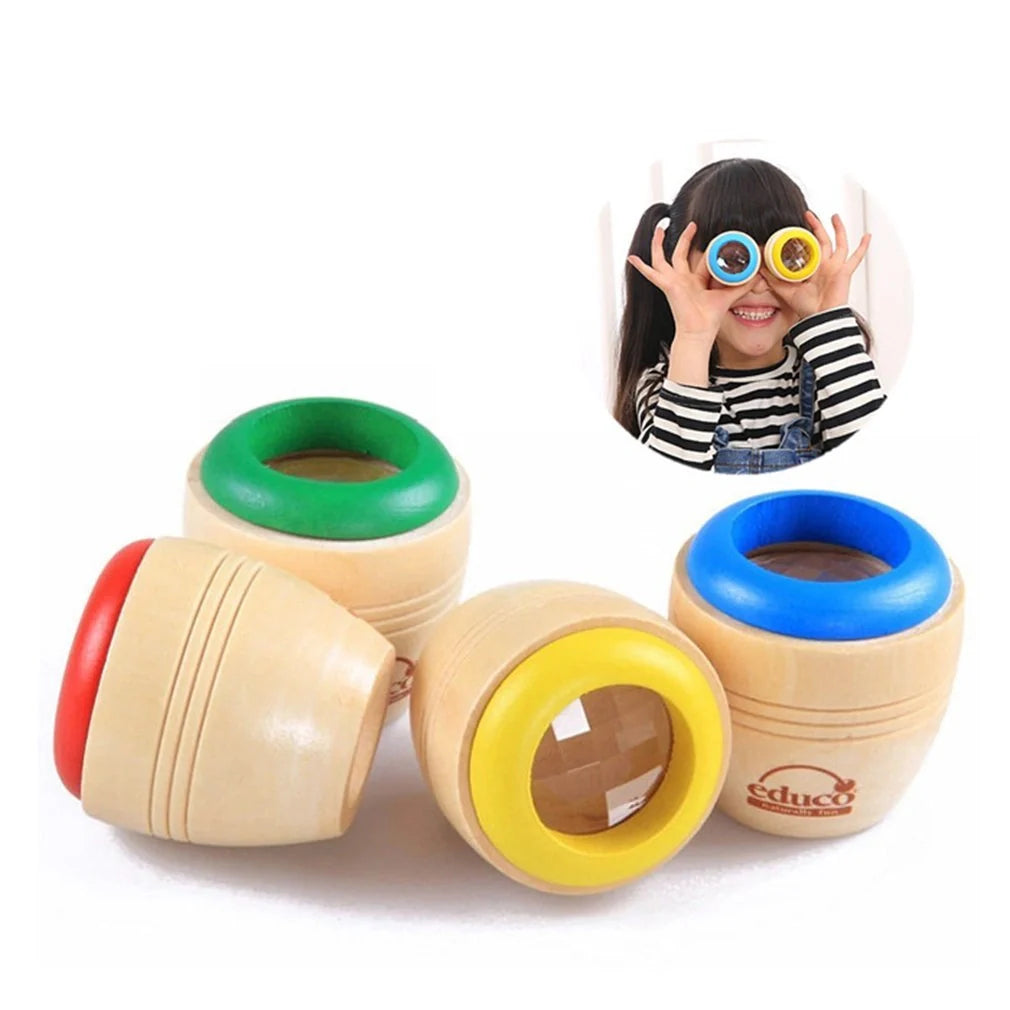 Wooden Magic Kaleidoscope educational toy for children with rotating colour effects