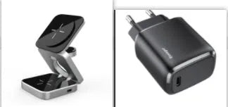 Silver foldable 3-in-1 wireless charging station for iPhone, Apple Watch and AirPods