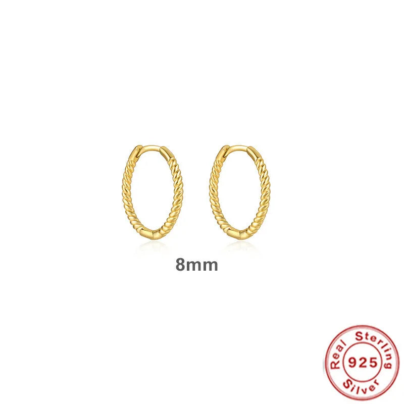Sterling silver twisted string round ring earrings in gold or platinum colour
