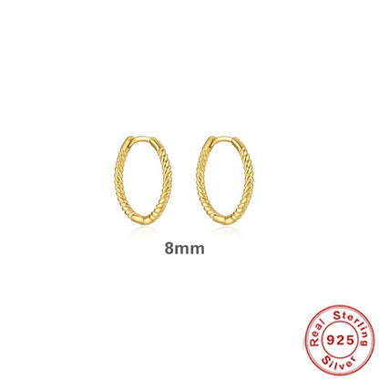 Sterling silver twisted string round ring earrings in gold or platinum colour