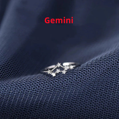 925 Sterling Silver Zodiac Sign Rings with Delicate Celestial Designs