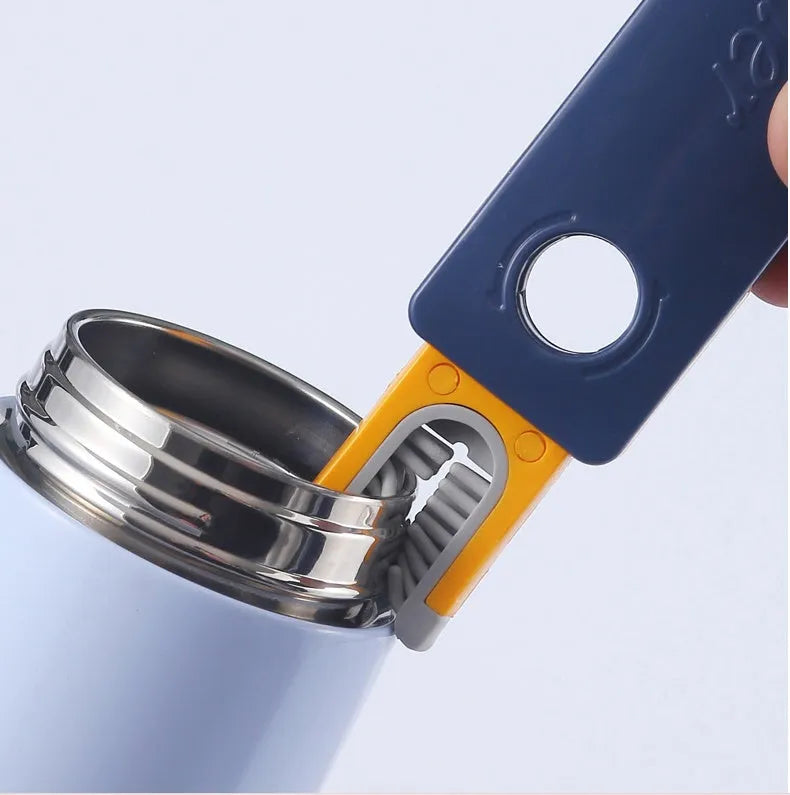 Blue and grey 4-in-1 multifunctional cup cleaning brush set with silicone and wire tools.
