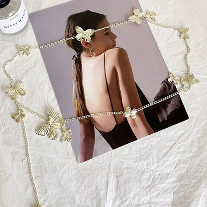 Gold or silver butterfly waist chain belt with alloy construction, measuring 104cm long.