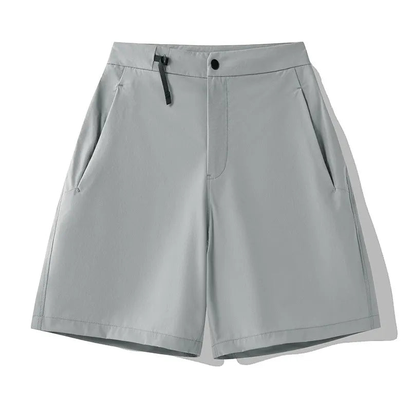 Men's khaki sports shorts with quick-drying fabric and elastic waist for running and climbing activities
