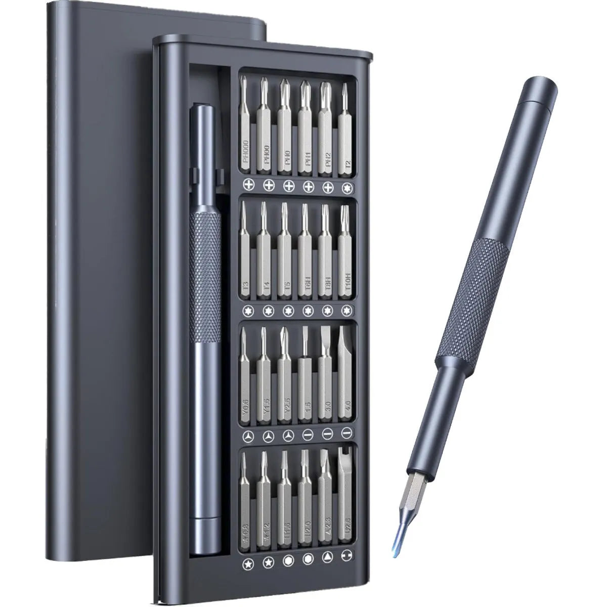 25-in-one screwdriver set with magnetic bits, chrome vanadium steel construction, and 110mm length for household repairs