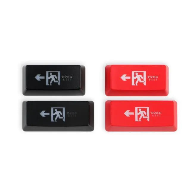Transparent keyboard key cap with safety evacuation exit symbol design