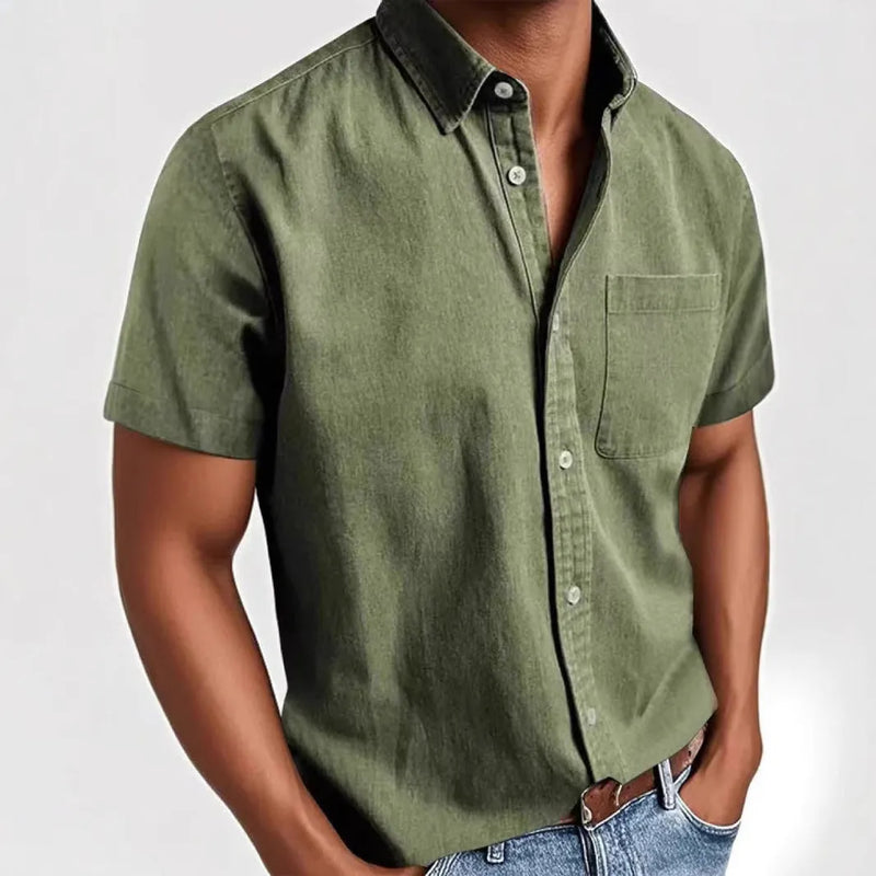 Men's short sleeve shirt single-breasted cardigan style casual loose fit cotton blend fabric available in white grey black khaki green dark blue royal blue sizes S M L XL 2XL 3XL 4XL 5XL