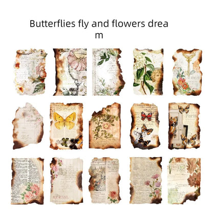 Sugar Poem burnt fragments paper set showing irregular shaped retro pieces in various themes