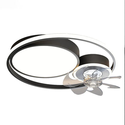 Nordic-style 48cm ceiling fan light with metal blades and white acrylic shade, shown installed on a ceiling.