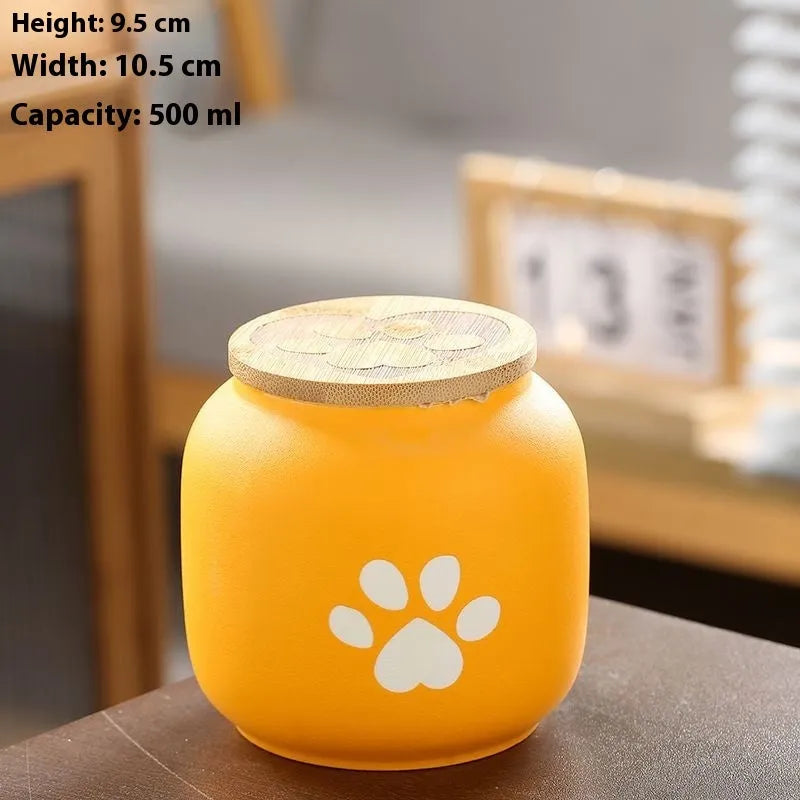 Ceramic pet funeral urn with foot print design in choice of colours and 180ml or 500ml sizes