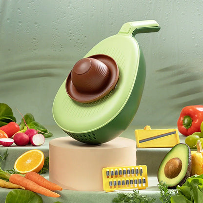 Stainless steel and PP vegetable grater with storage box in avocado green and mango yellow
