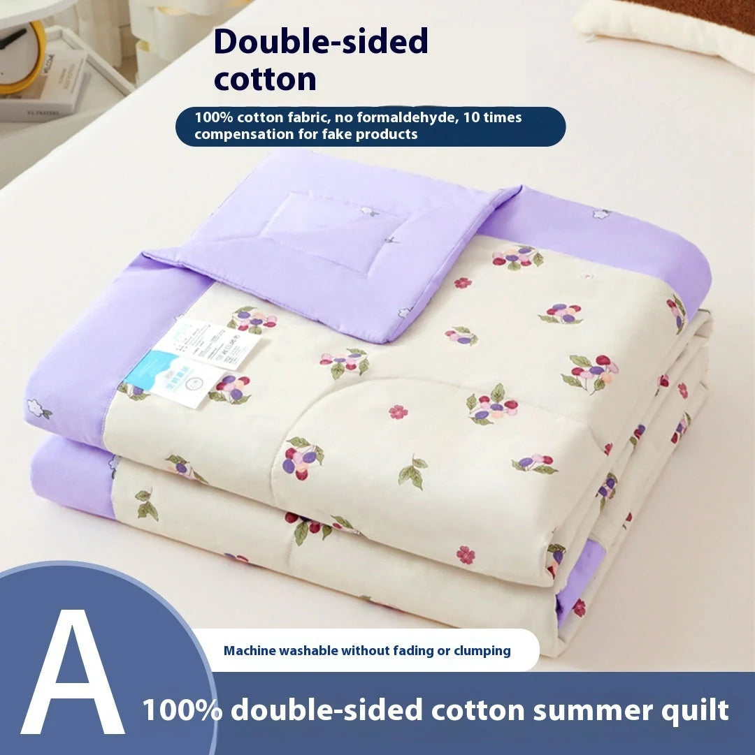 Double-sided cotton summer blanket with vibrant patterns
