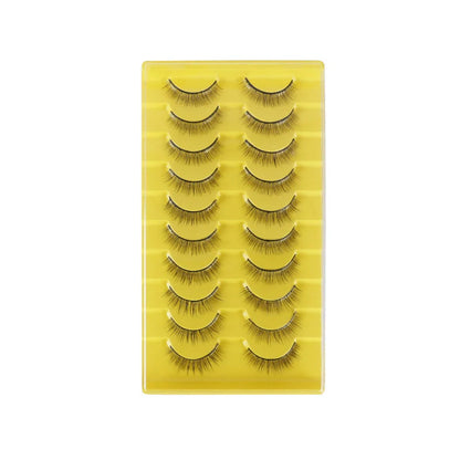 10 pairs of 3D multi-layer false eyelashes showing five different style options with black and transparent stems