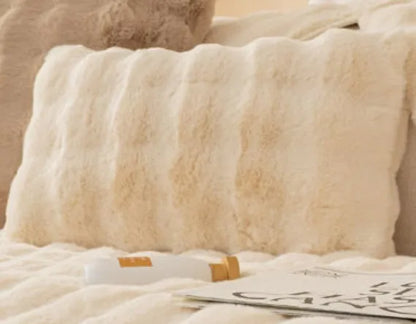 Modern solid colour sofa cushion with thickened bubble rabbit hair plush fabric on a combination sofa.