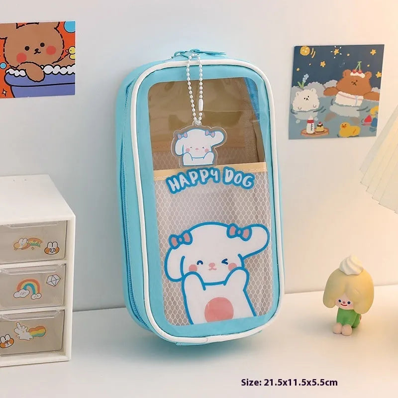Transparent PVC pencil case with Korean cartoon pattern of candy bear design