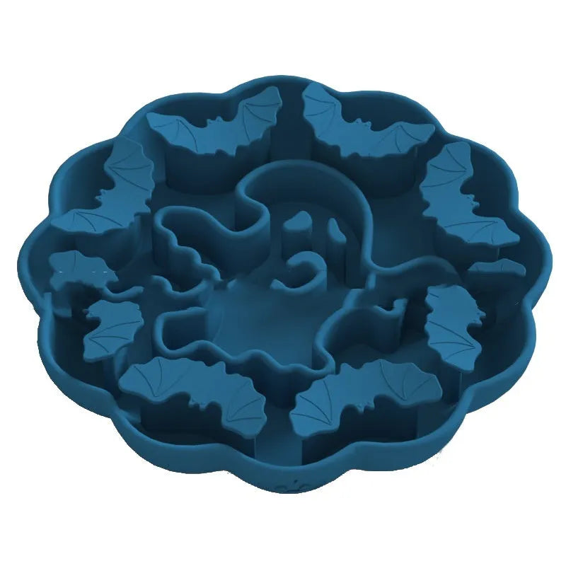 Edible silicone dog slow feeder bowl in multiple geometric shapes with raised interior pattern