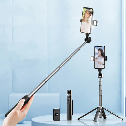 Aluminium alloy quadrupod selfie stick with dual fill lights and Bluetooth compatibility