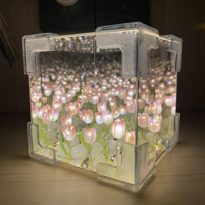 DIY tulip flower night light material pack showing mirror finish components in multiple colours