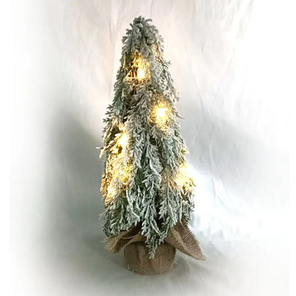 24-inch desktop Christmas tree with PE snow sprayer texture and built-in lights on plastic branches