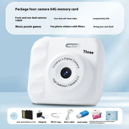Children's Campus MINI HD digital camera in black, 1920x1080 video, food grade ABS, about 120g, with data cable and manual