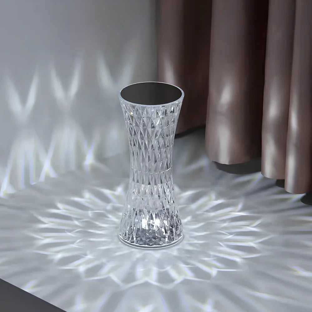 Crystal rechargeable table lamp with 8cm diameter base and multicolour LED lighting options