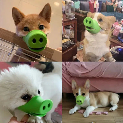 Green and blue silicone dog anti-bite mouth cover for long-snouted pets in two sizes