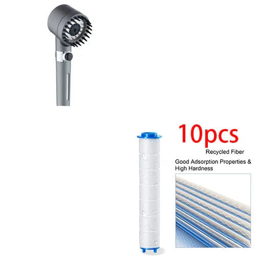 Premium multi-function shower head with rainfall and massage modes, made of durable ABS material and featuring a built-in water filter.