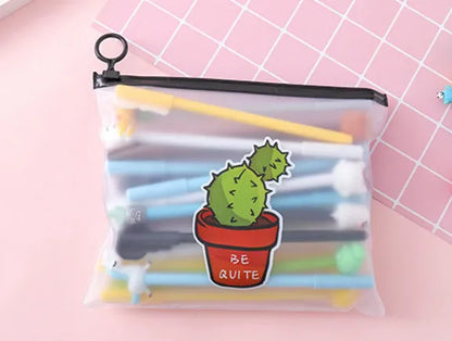 Marvel cactus character 20-pen set with 21cm plastic storage case showing 0.5mm black ink pens