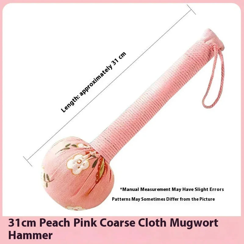 Argy wormwood health care massage hammer in green, pink, purple, red, or yellow, shown in 26cm and 31cm sizes.