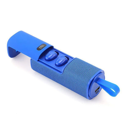 3-in-1 portable Bluetooth speaker with power bank, dual 52mm horns, 260g, 46x46x126.5mm, available in six colours
