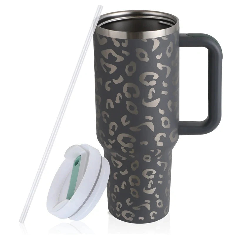 40oz stainless steel straw coffee mug with handle, ideal for travel
