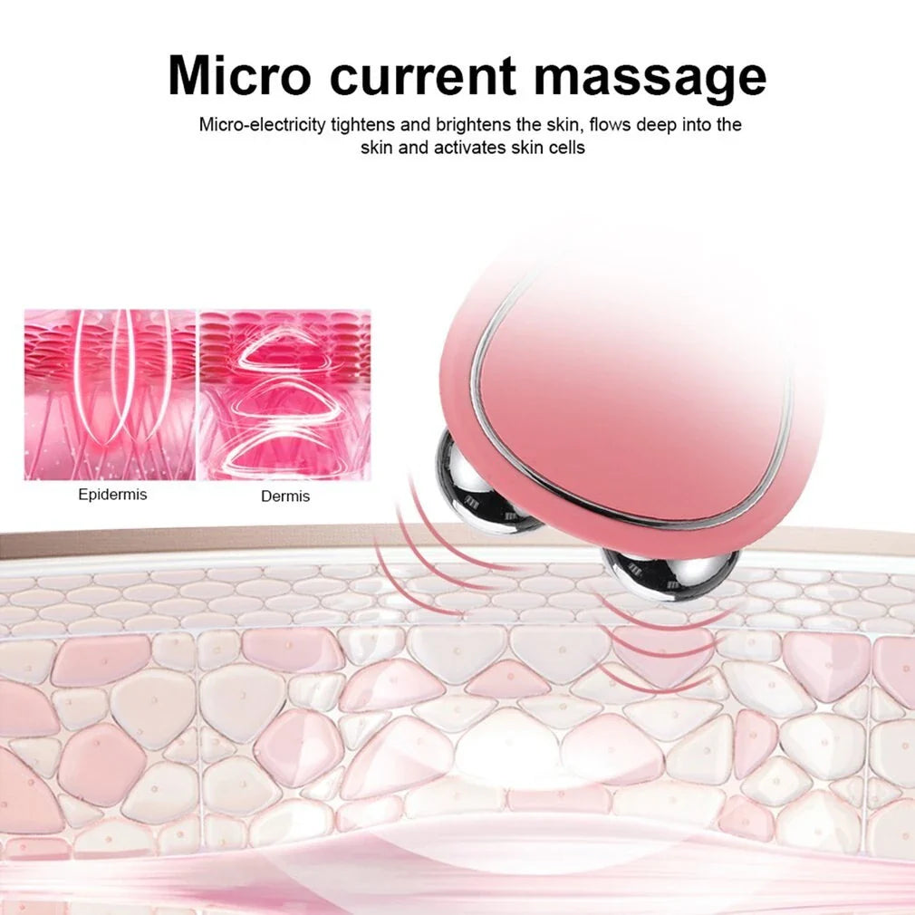 Portable facial beauty massager with dual rollers for lifting, toning, and reducing puffiness