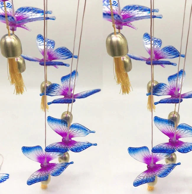 Color-changing solar-powered outdoor wind chime with hummingbird and butterfly design for patio, yard, and garden decor