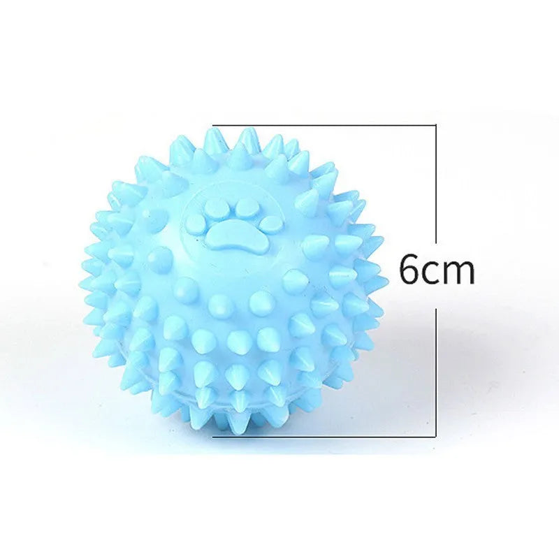 TPR dog chewing toy interactive rubber ball with footprint texture for small and large dogs, 6cm diameter indestructible pet tooth cleaning toy ball reusable pet accessory in blue, pink or yellow