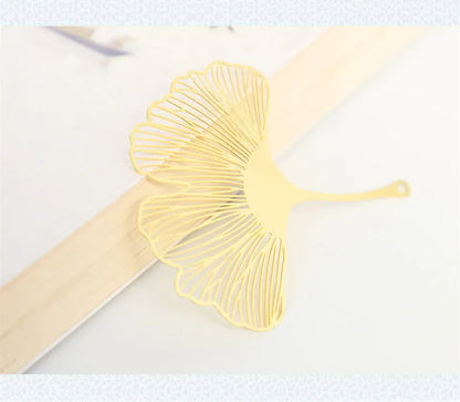 Brass metal bookmark with hollow plating leaf design and rose gold tassel decoration