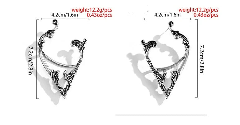 Dark elf no piercing ear clips in silver for gothic style