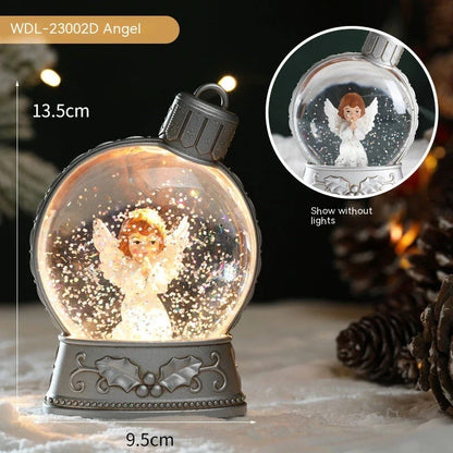 Realistic flame LED Christmas decoration lights with various designs including old man, snowman, kids tree, and angel