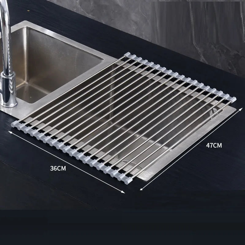 PP pot mat and kitchen drainage rack with stainless steel pipe insulation pad, modern minimalist, sizes 37x23cm to 47x36cm