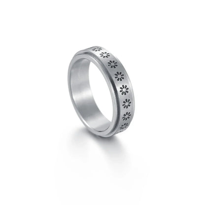 Titanium steel ring with intricate star and moon designs, available in various sizes and colors