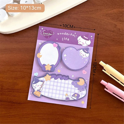Cartoon combination sticky notes pad with 60 paper sheets, 10 x 13cm special-shaped memo stickers in four cover colours
