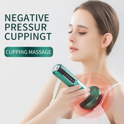 Green electric vacuum cupping massager with adjustable suction and infrared heating functions